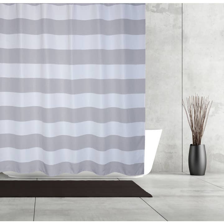 QUEEN STRIPE SHOWER CURTAIN GREY for wholesale by Moda at Home Enterprises, Ltd