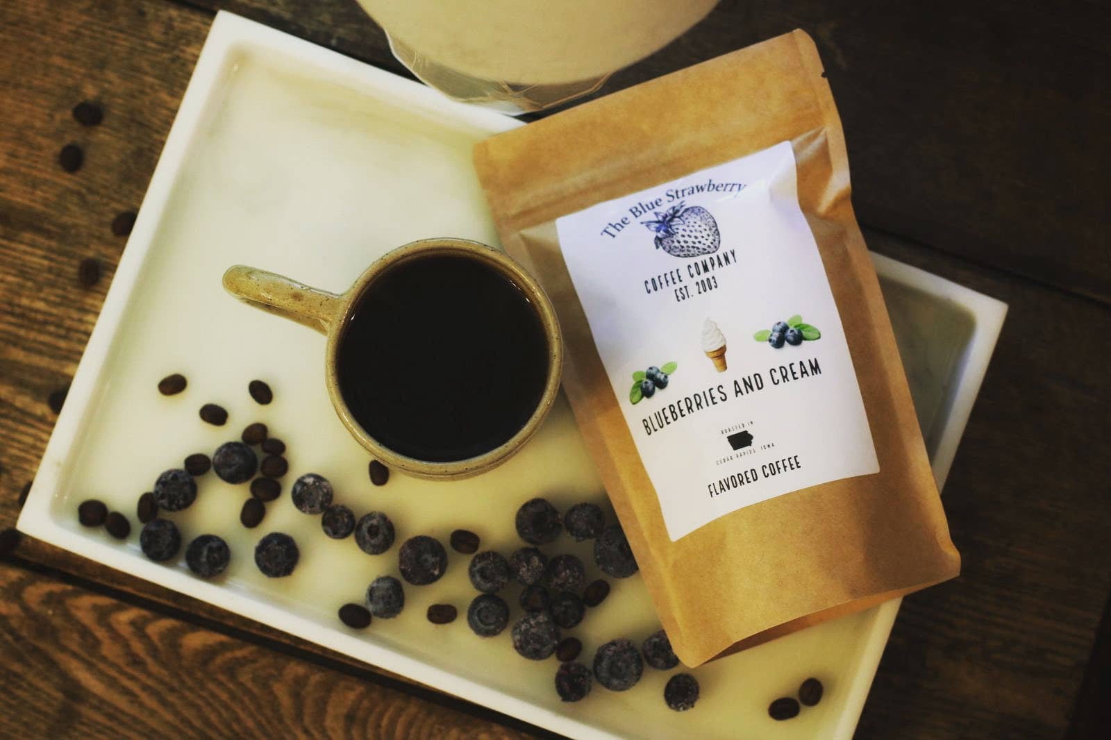 The Blue Strawberry Coffee Co - Venta al por mayor Café molido - Arándanos y crema (café aromatizado)3
