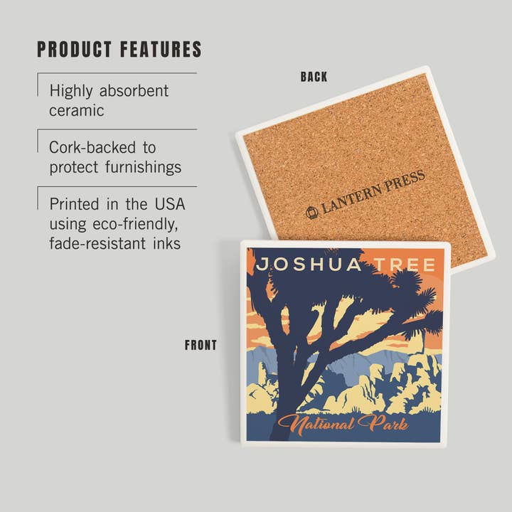 Lantern Press - Wholesale Coasters - CERAMIC COASTER Joshua Tree National Park Lithograph 22