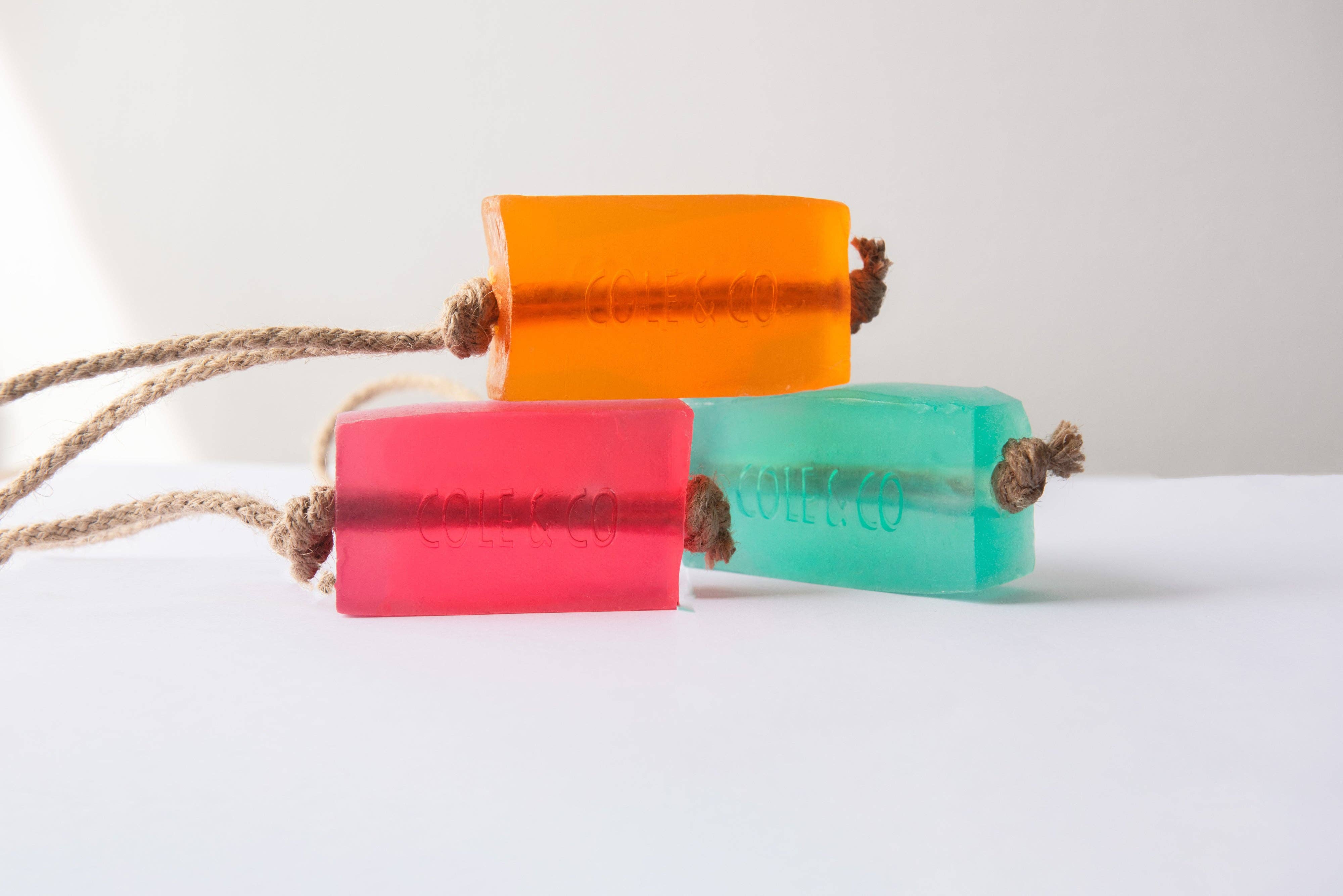 Cole & Co - Wholesale Bar Soap - Lime Basil & Mandarin soap on a rope1