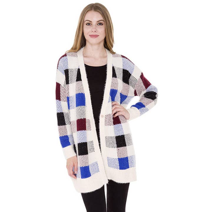 Fall Winter Plaid Check Cardigan for wholesale by Madeline Love