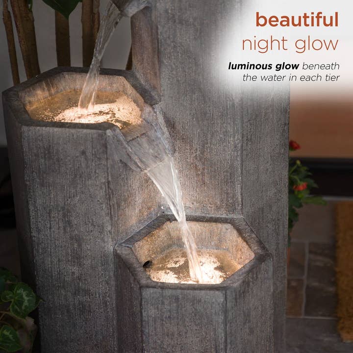Alpine Corporation - Wholesale Outdoor Ornament/Decor - Alpine 3-Tier Hexagonal Columns Fountain with LED Lights4