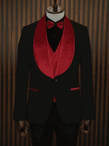 Black and Red Velvet Lapel Tuxedo - Red Wedding Slim fit Tuxedo - Two Toned for wholesale by Alberto Nardoni