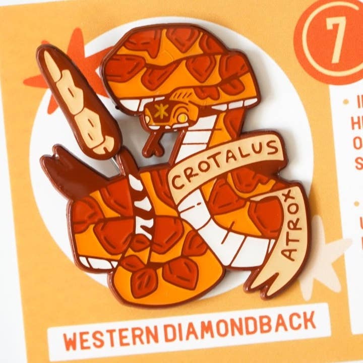WESTERN DIAMONDBACK SNAKE FIDGET ENAMEL PIN for wholesale by KOHI & ANDIE