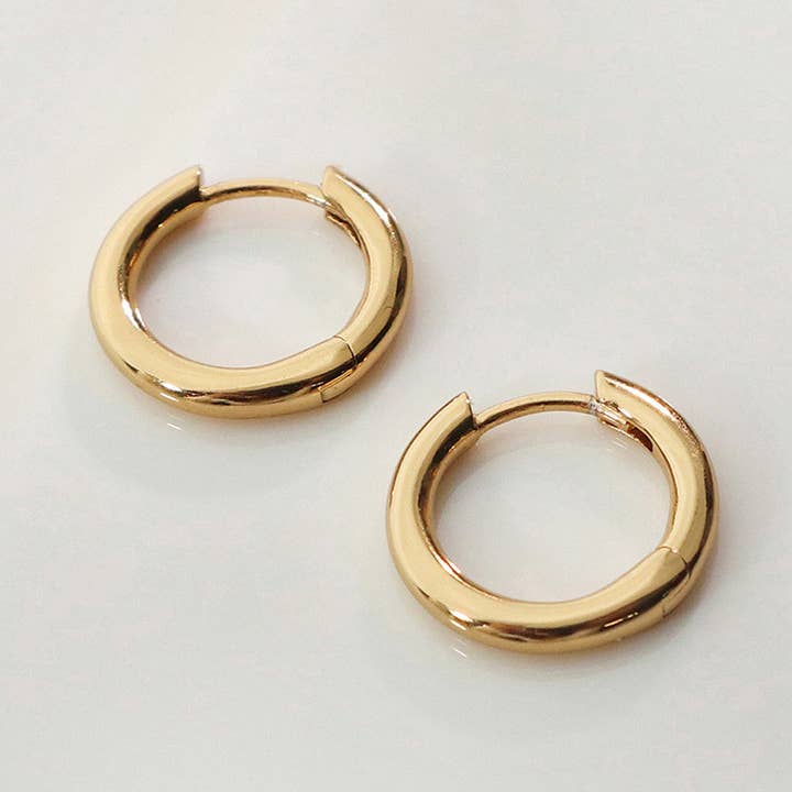 Classic Gold 10mm Huggie Earrings for wholesale by Wanderlust + Co