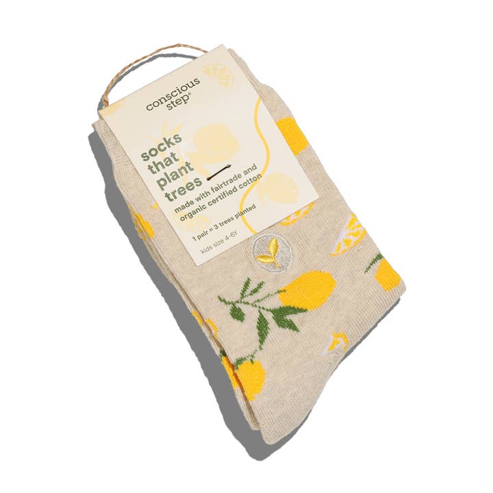 Kids Socks that Plant Trees (Beige Lemons) for wholesale by Conscious Step