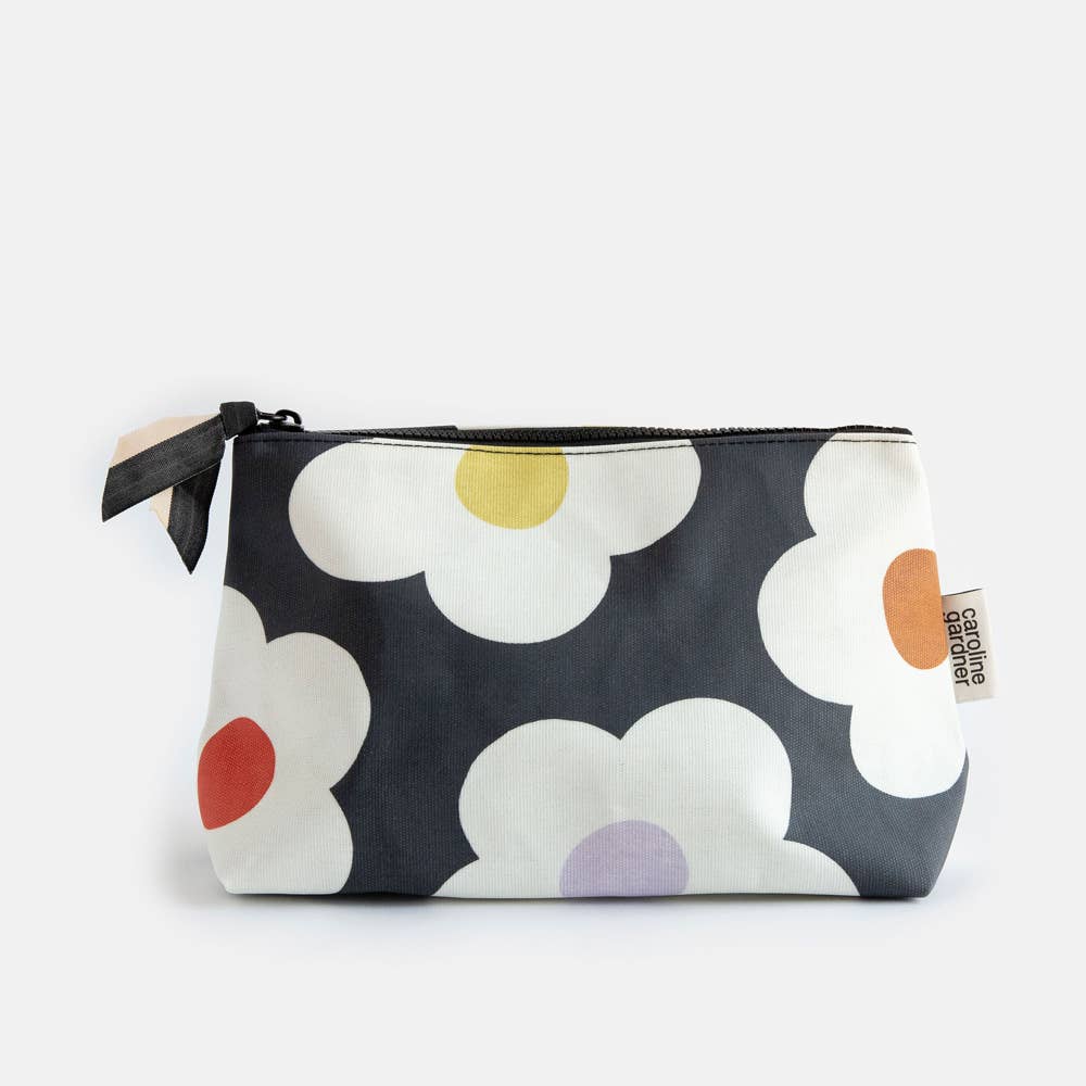 Caroline Gardner - Wholesale Makeup/Cosmetic Bag - Multi Flower Charcoal Coated Canvas Beauty Bag1