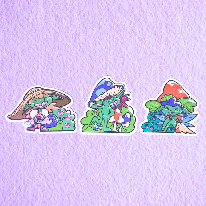Lil Goblins Fantasy Cottagecore Vinyl Sticker Set for wholesale by Owlybear Art