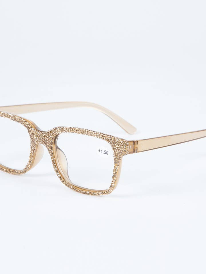 Handmade Rhinestone Rectangle Reader Glasses G0444-Gold for wholesale by Ole
