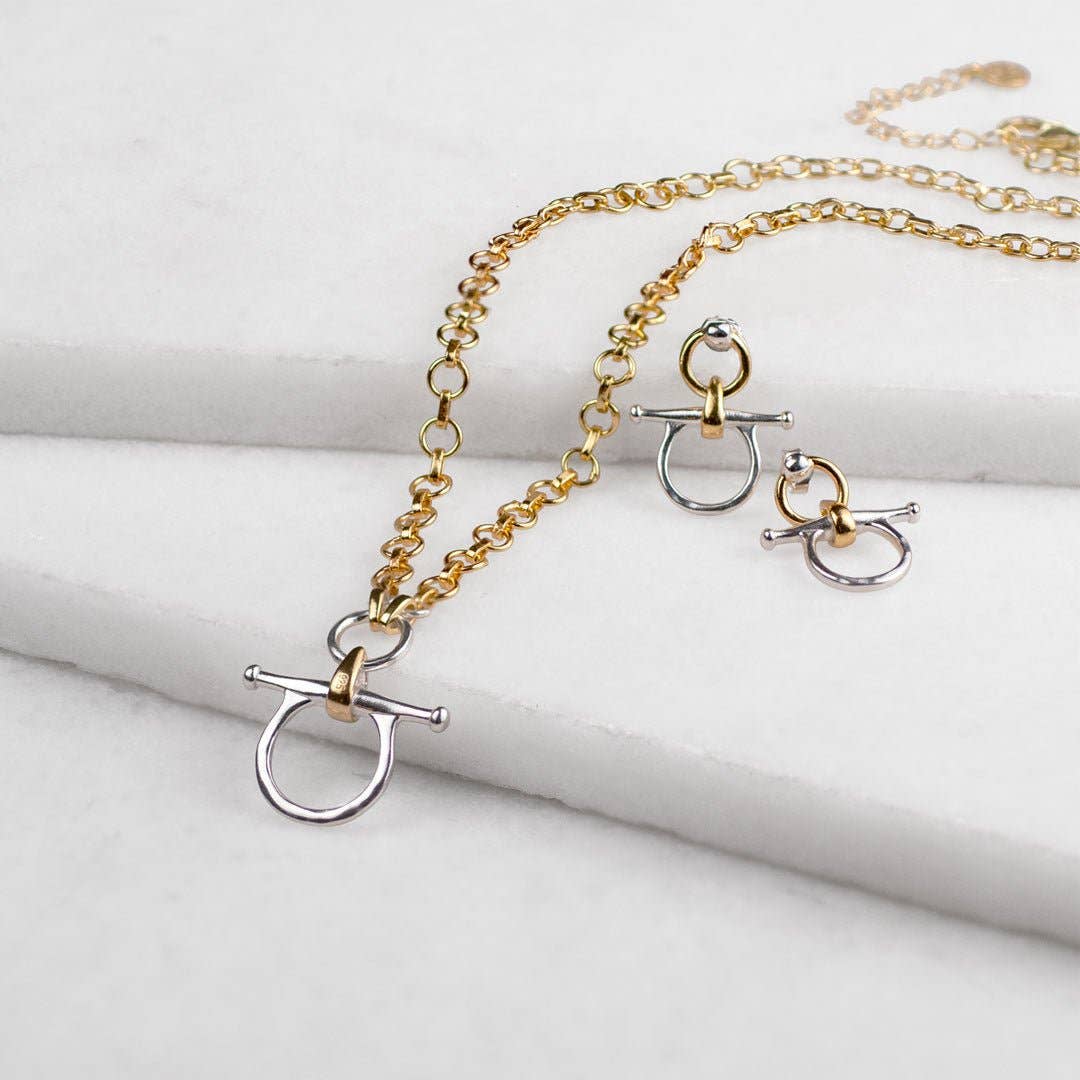 URBAN-EQUESTRIAN - Wholesale Pendant/Charm Necklace - Chelsea - Two Tone Equestrian Horse Bit Necklace3