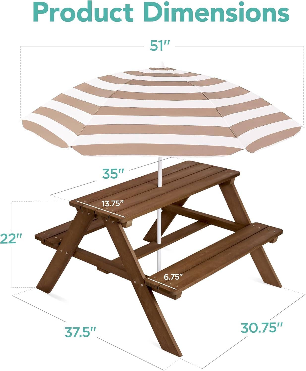 Walnut Wooden Kids Picnic Table With Adjustable Umbrella for wholesale on Faire1