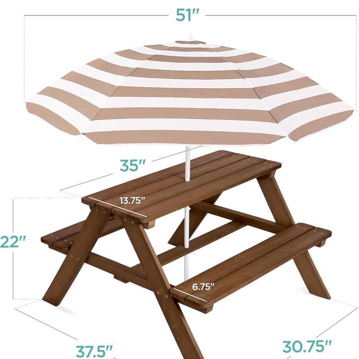 Walnut Wooden Kids Picnic Table With Adjustable Umbrella for wholesale on Faire1