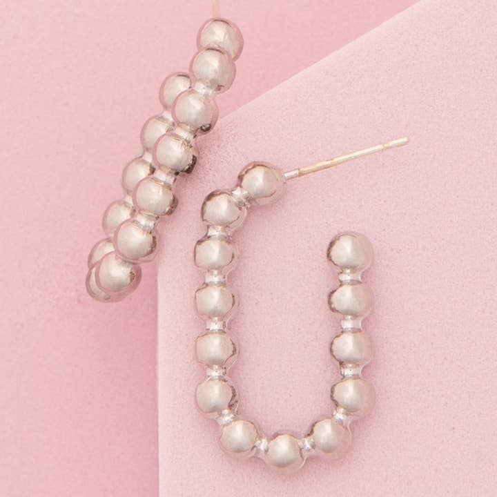 SP Sophia Collection - Wholesale Hoop Earrings - Ball Beaded Open Hoop Post Earrings