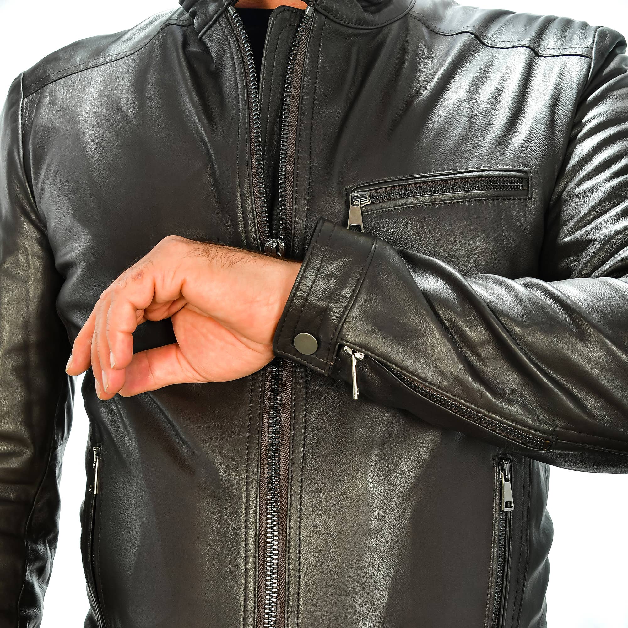 dark brown Men's genuine leather jacket. for wholesale on Faire3