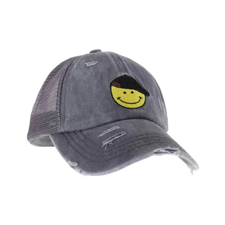 Madeline Love - Wholesale Ponytail cap – Women’s - C.C Smiley Face Criss Cross High Pony C.C Ball Cap4
