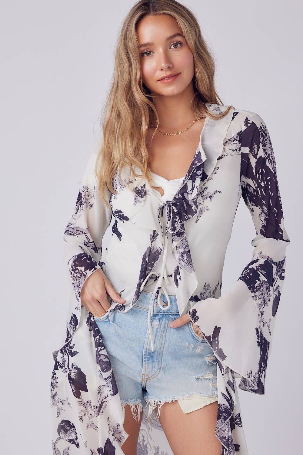 Bluivy - Wholesale Kimono - Women's - FLORAL PRINT RUFFLE KIMONO11