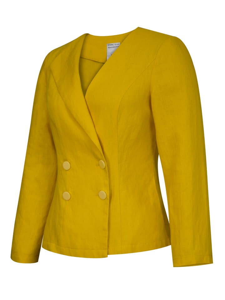 CHIC STAR - Vente Blazer – femme - Blazer asymétrique en lin grande taille Chic Star en vert 0421243