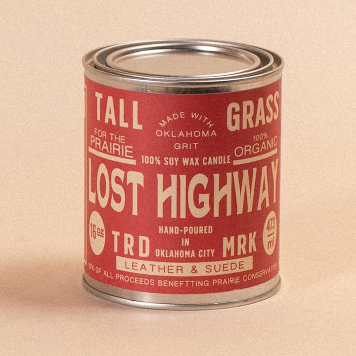 Tallgrass Supply Co – Engroshandel Glaslys – Lost Highway: Læder+Suede Soy Wax Candle1