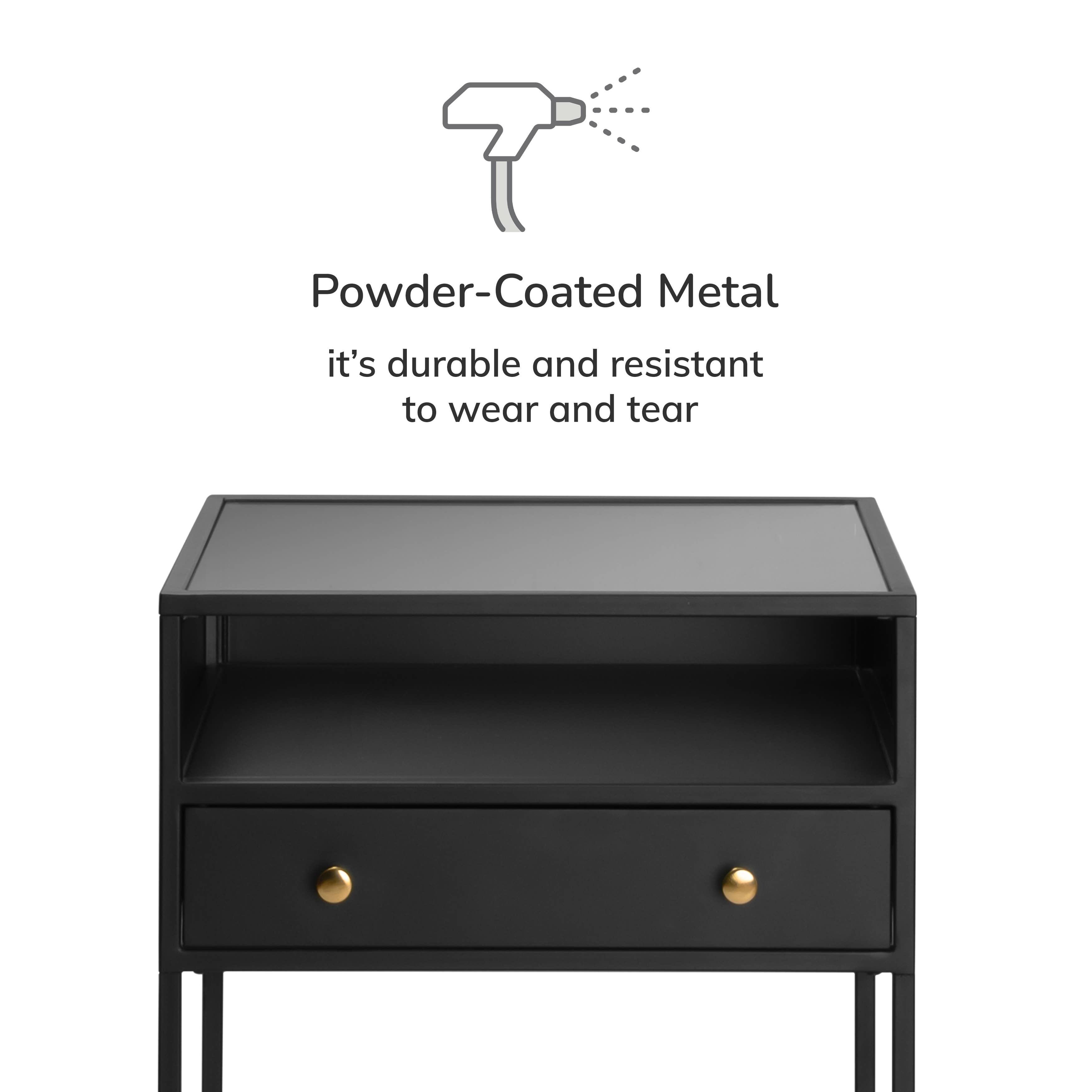 MH London - Wholesale Side Table - Hale Metal Industrial Nightstand with Glass Shadow Box Top6