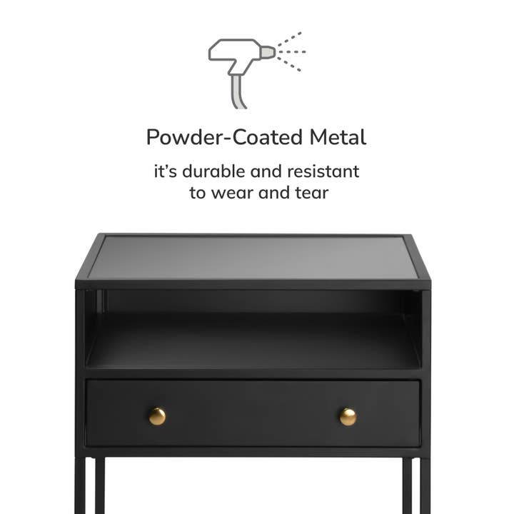 MH London - Wholesale Side Table - Hale Metal Industrial Nightstand with Glass Shadow Box Top6