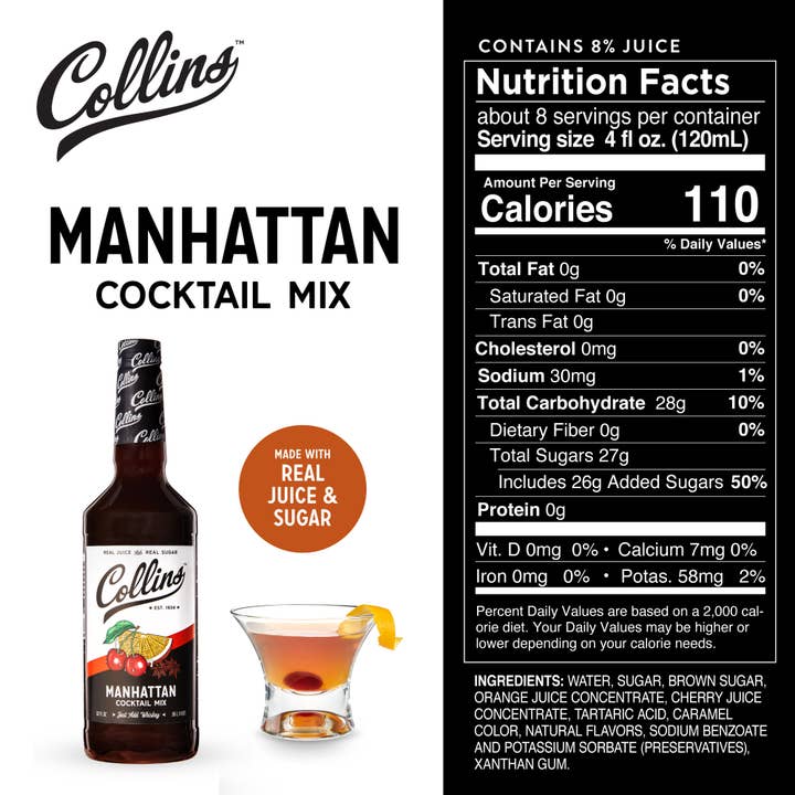 Collins - Wholesale Cocktail Mix/Syrup - Real Sugar Manhattan Cocktail Mix - 32 oz