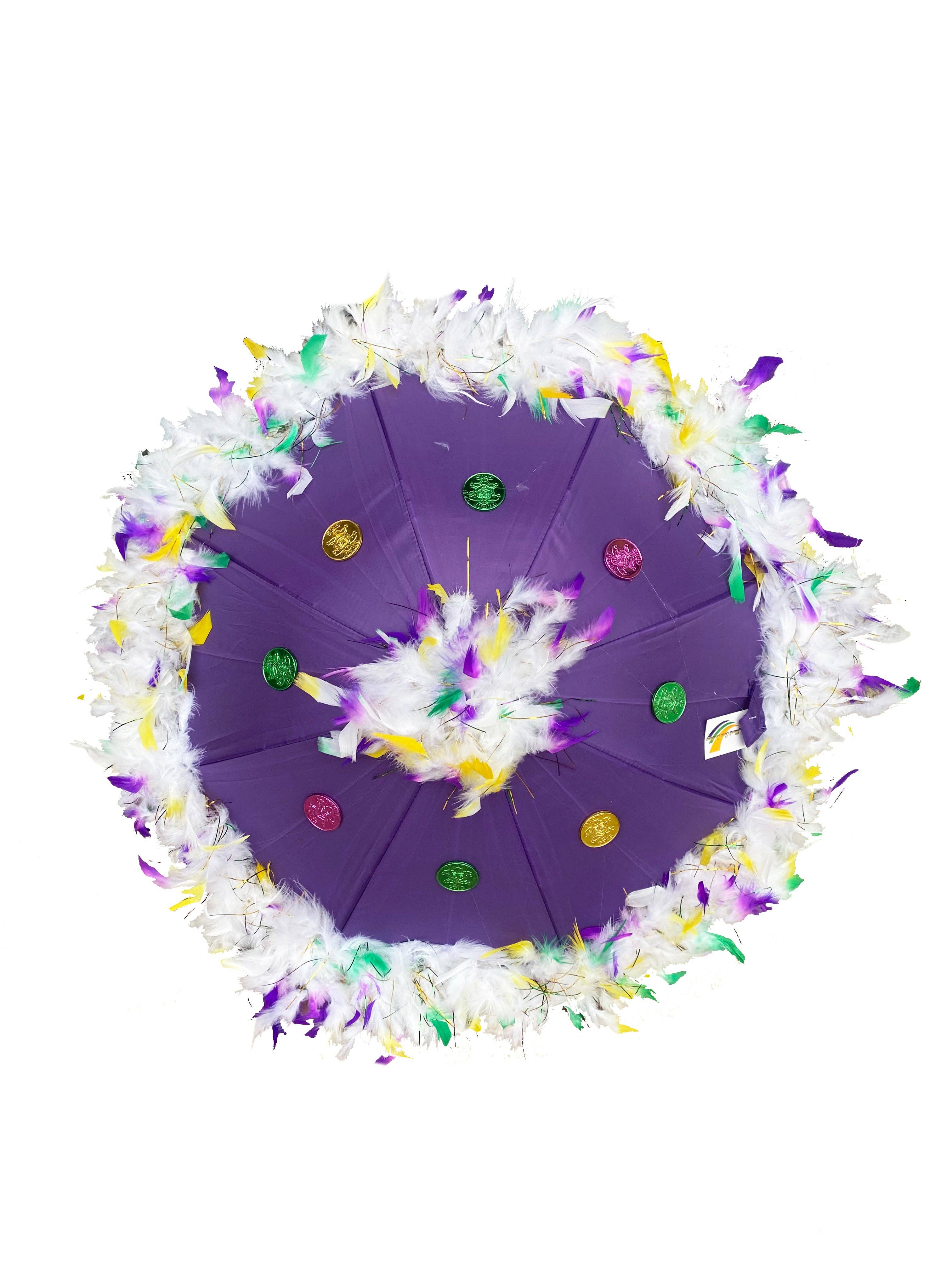 Mardi Gras Creations – wholesale Umbrella – Women's – Mardi Gras Feathered Parasol - White Feathers0