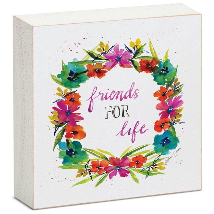 "Friends For Life" Solid Wood Block Sign 3.75" for wholesale by Conimar Promotions