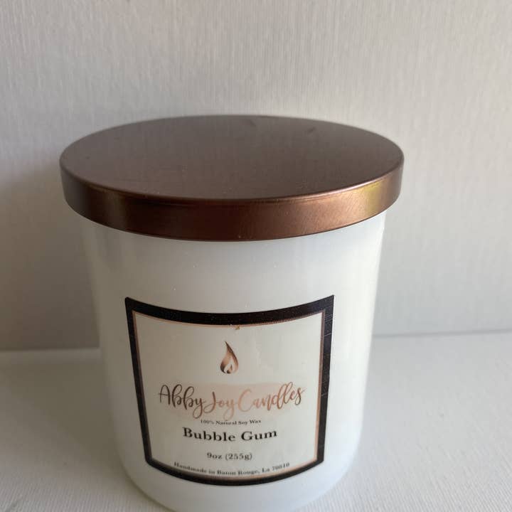 9oz Bubble Gum Scented Jar/Filled Candle for wholesale by AbbyJoy Candles