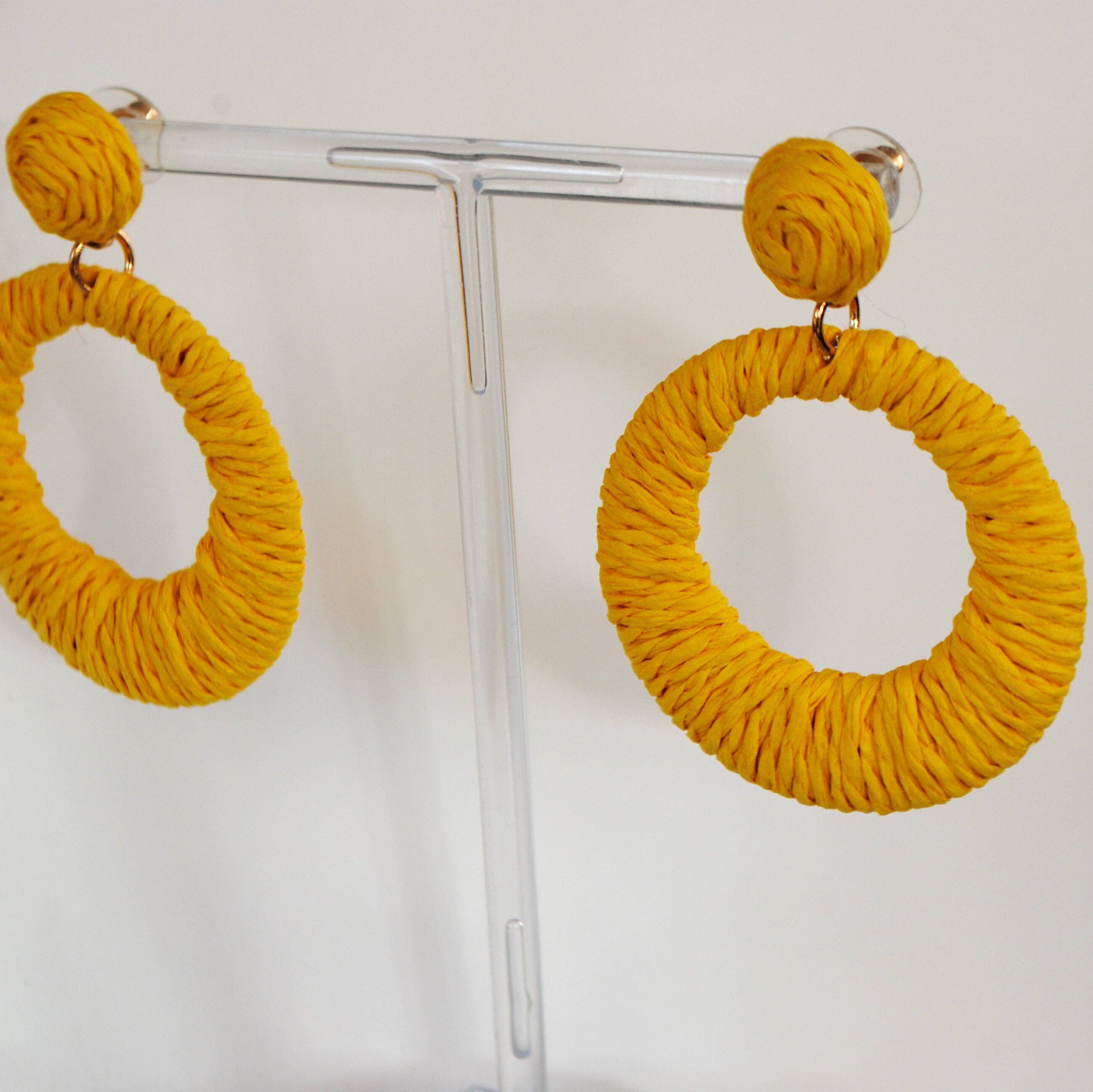 Minerva Brand - Wholesale Dangle Earrings - Yellow Raffia Earrings1