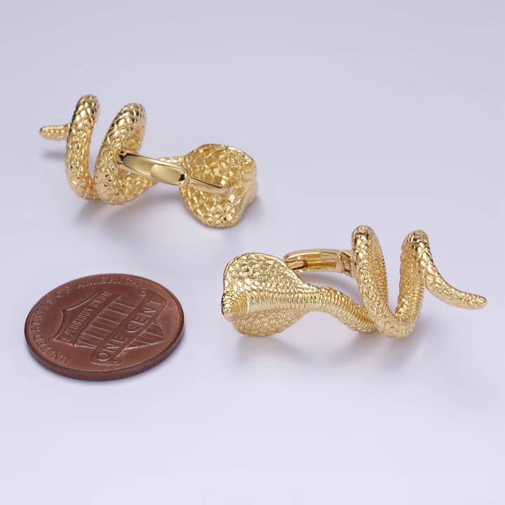 Aim Eternal - Wholesale Huggie Earrings - 24K Gold Filled 30mm Twirling Snake Serpent Huggie Earrings
