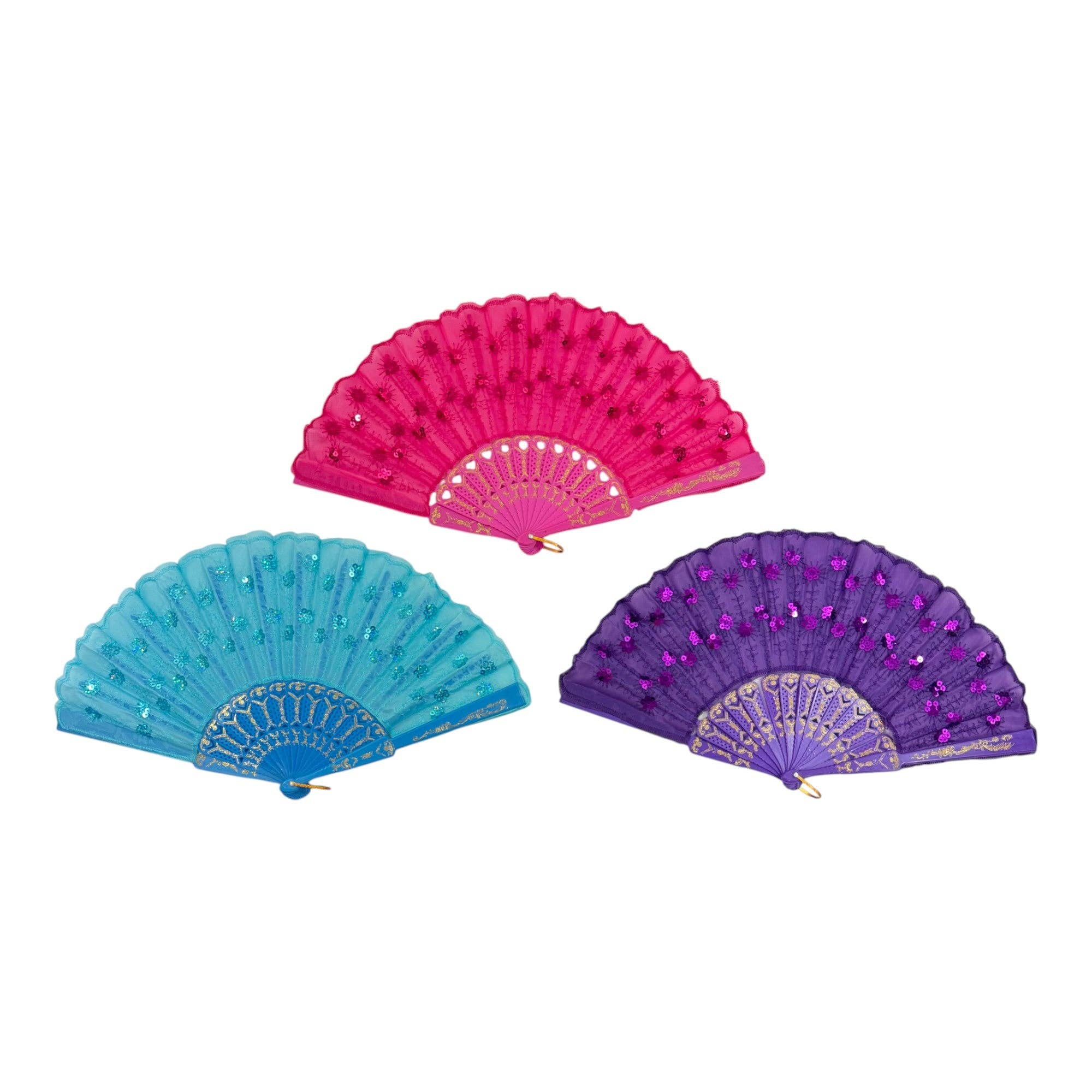 ASSORTED Multi Floral Sequin Hand Held Folding Fan FN0438 (12PC) for wholesale on Faire3