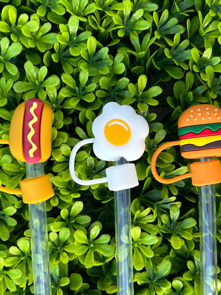 Hot Dog Egg Hamburger Straw Toppers Set of 3 for wholesale by JILLIAN INK LLC