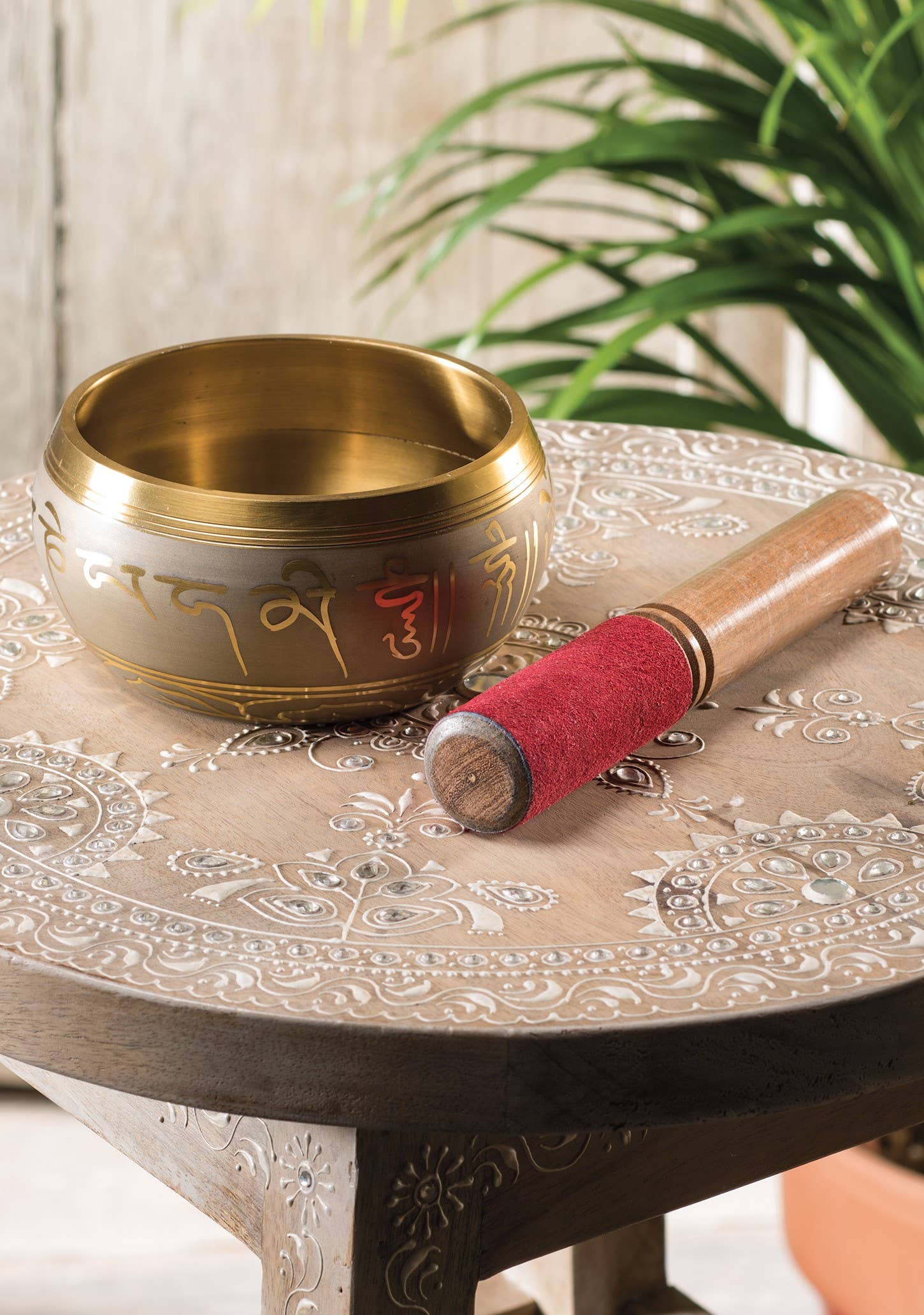 Namaste – wholesale Meditation supplies – Buddha Design Brass Singing Bowl With Stick1