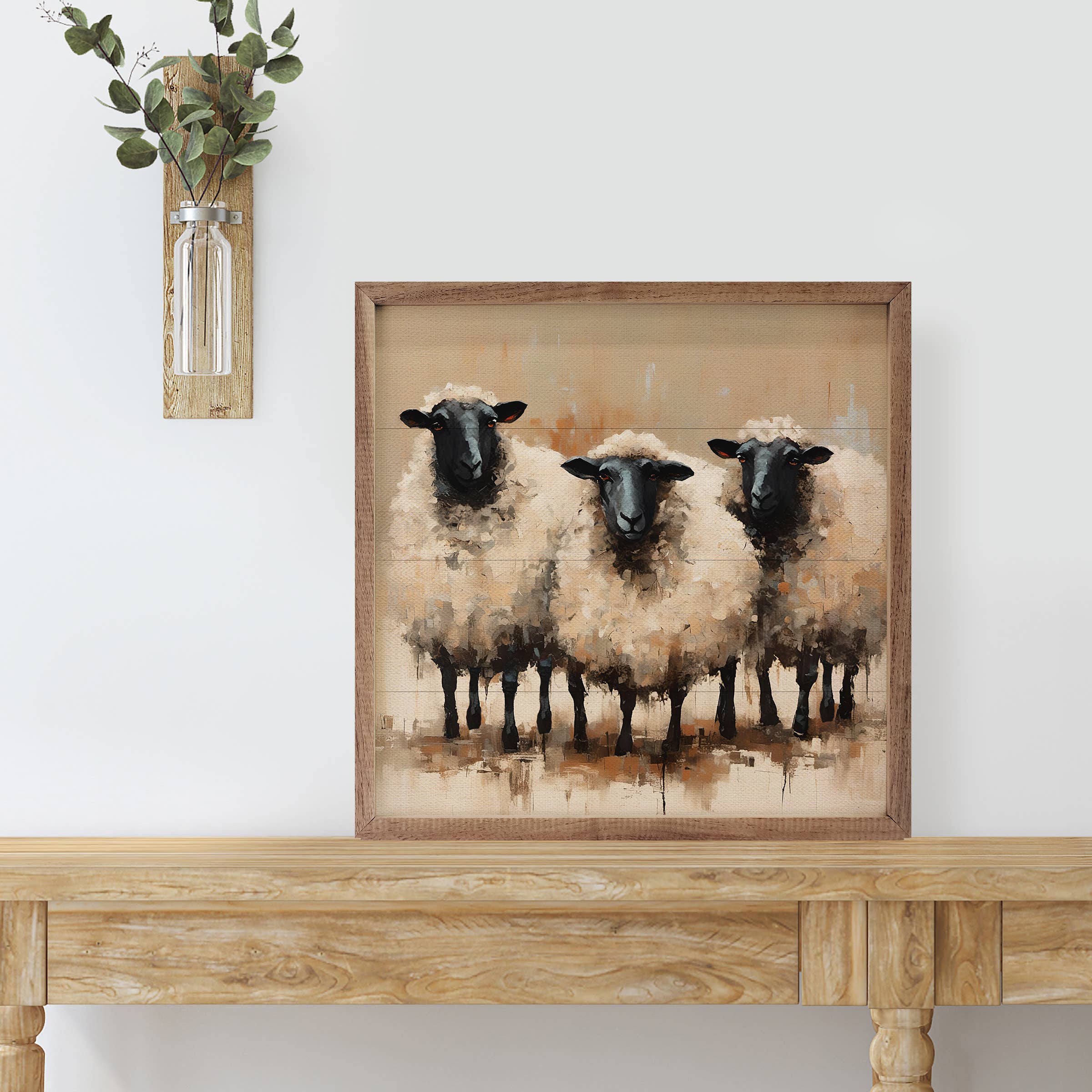 Kendrick Home - Wholesale Wood Wall Art - Three Sheep Neutral1