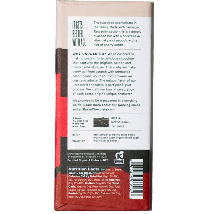 Raaka Chocolate - Venta al por mayor Chocolate - Barra de chocolate envejecido con barrica de Bourbon 82%