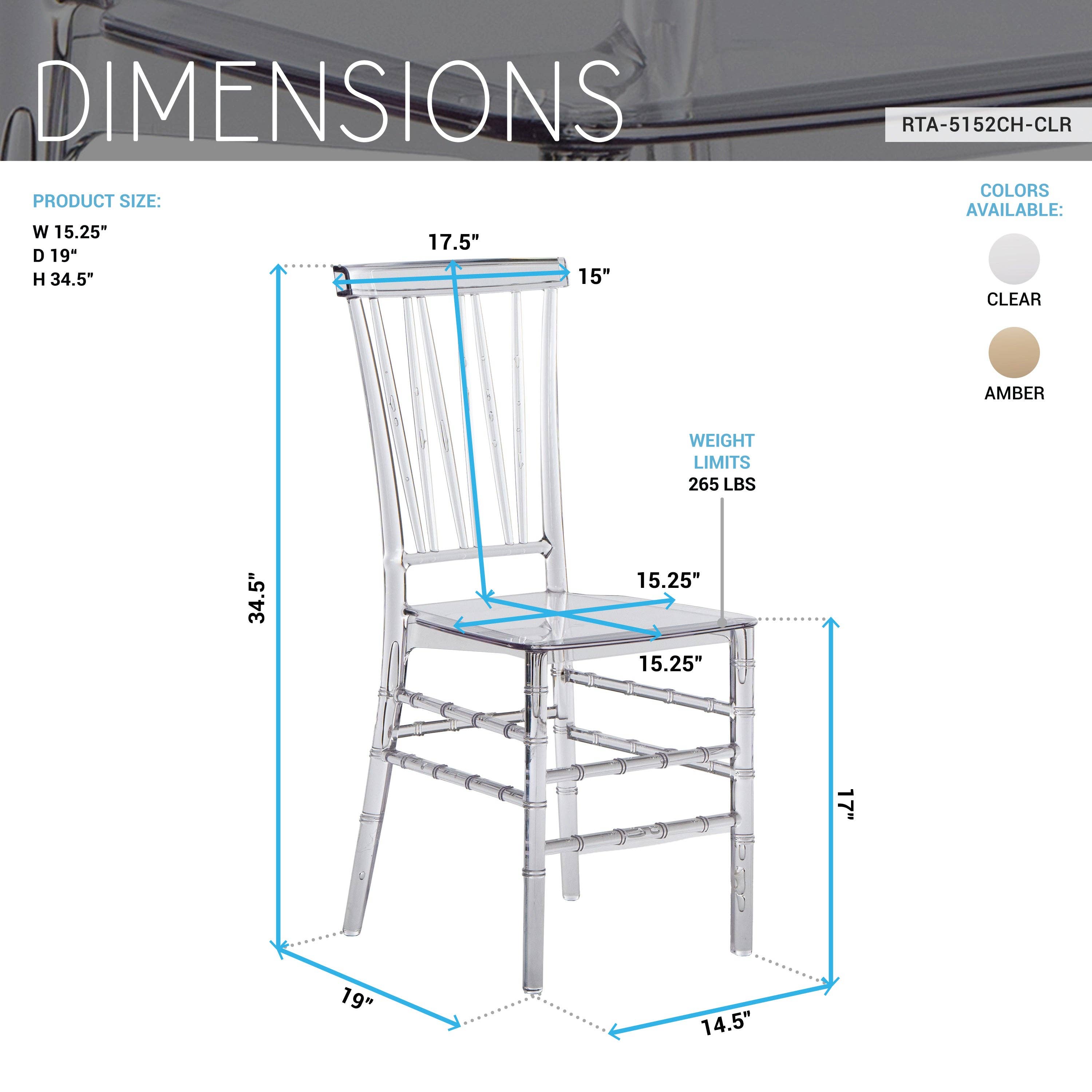 RTA Products LLC - Wholesale Chair - Stackable Chiavari Style Acrylic Event Chairs – Set of 26