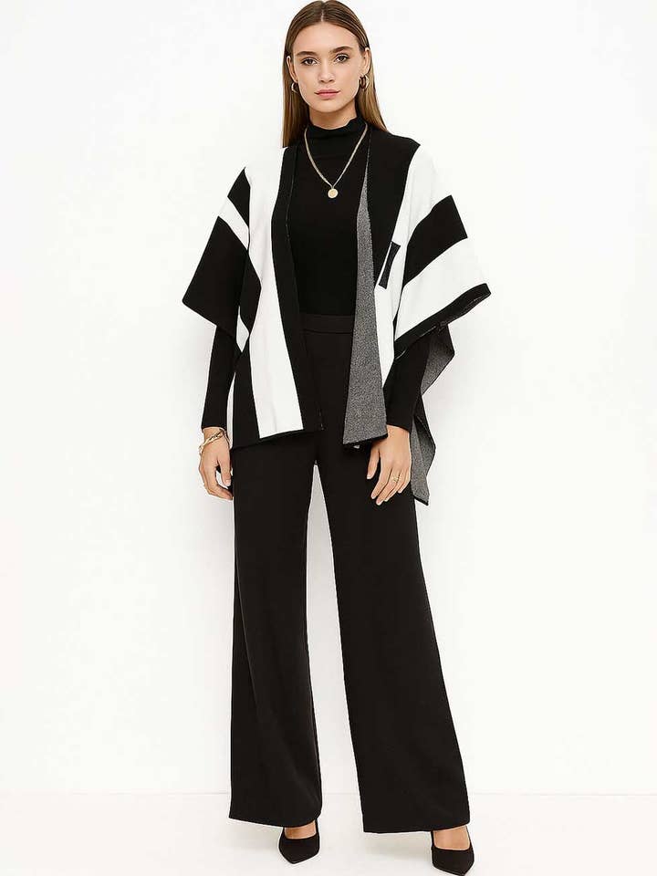 Ladies Knit Shawl Cape & Sweater & Pants 3PCS Set for wholesale by Sweetkama