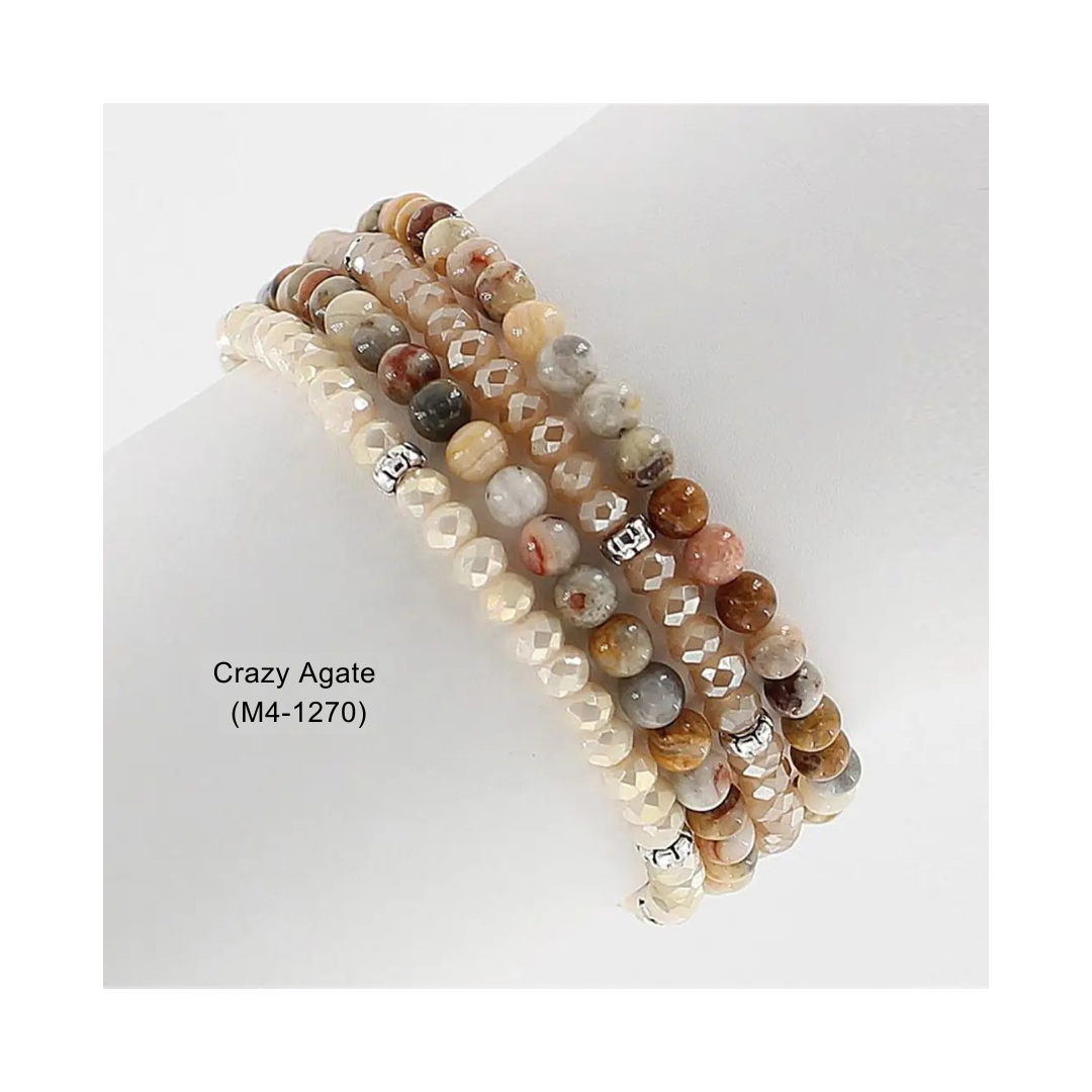 My Fun Colors - Wholesale Beaded Bracelet - Gemstone + Crystal Bead Stretch Bracelets, Set415