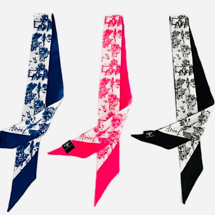 Malibu & Beyond Co /LENNOX MODE - Wholesale Scarf - Women's - Small yet iconic long thin Twilly Scarf Silk in toile print!