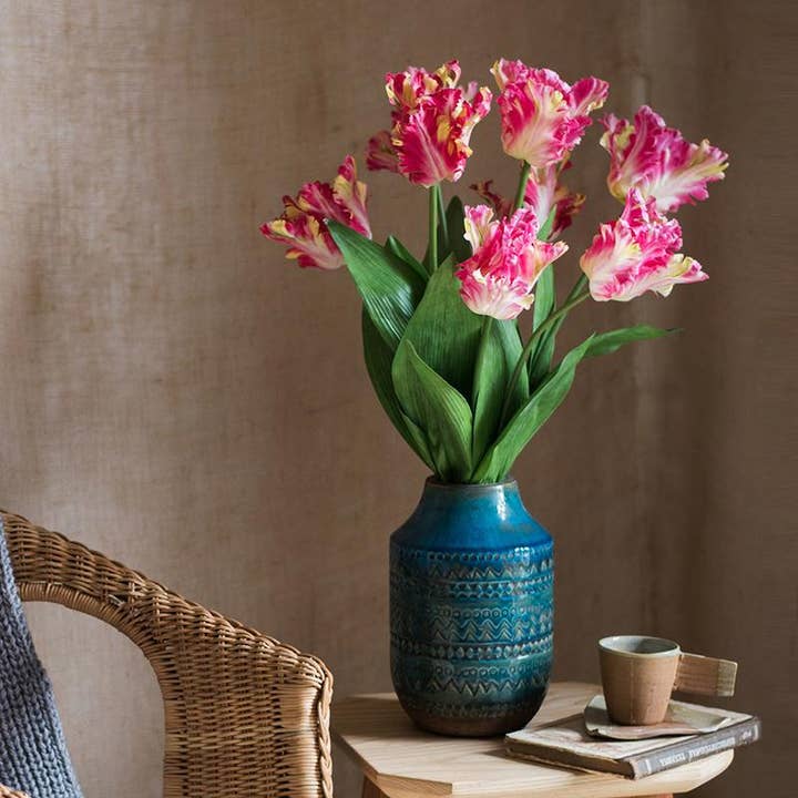 Silk Flower Flame Tulip Flower Stem 24" Tall for wholesale by Rustic Reach