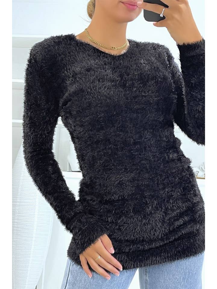 LS GROUP - Vente Pull en maille – femme - Pull noir long doux