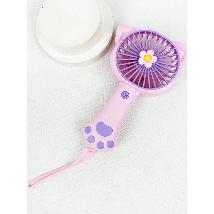MIX COLOR Cute Paw Portable Hand Fan with strap for wholesale on Faire2