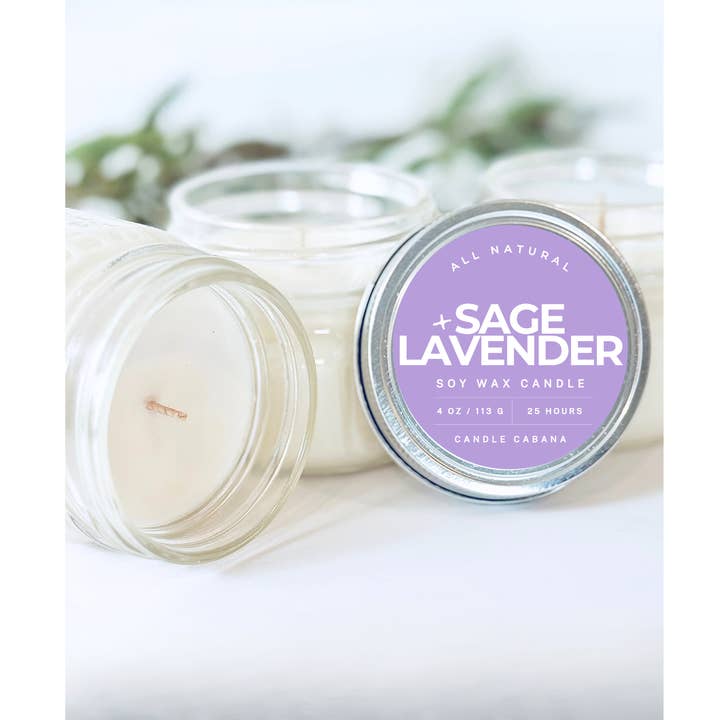 Sage + Lavender 4 oz Mason Jar - 100% Natural Soy Candle for wholesale by Candle Cabana