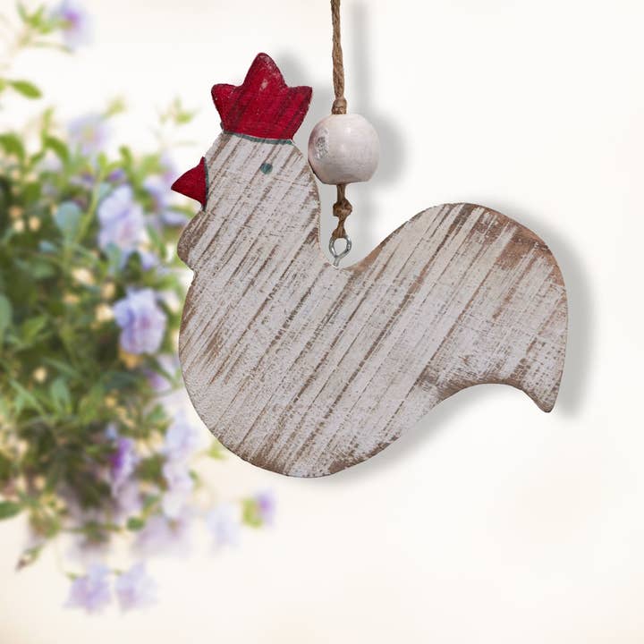Antikas - Wholesale Outdoor Ornament/Decor - wooden figure rooster. Small white animals. animal figures. Hanging