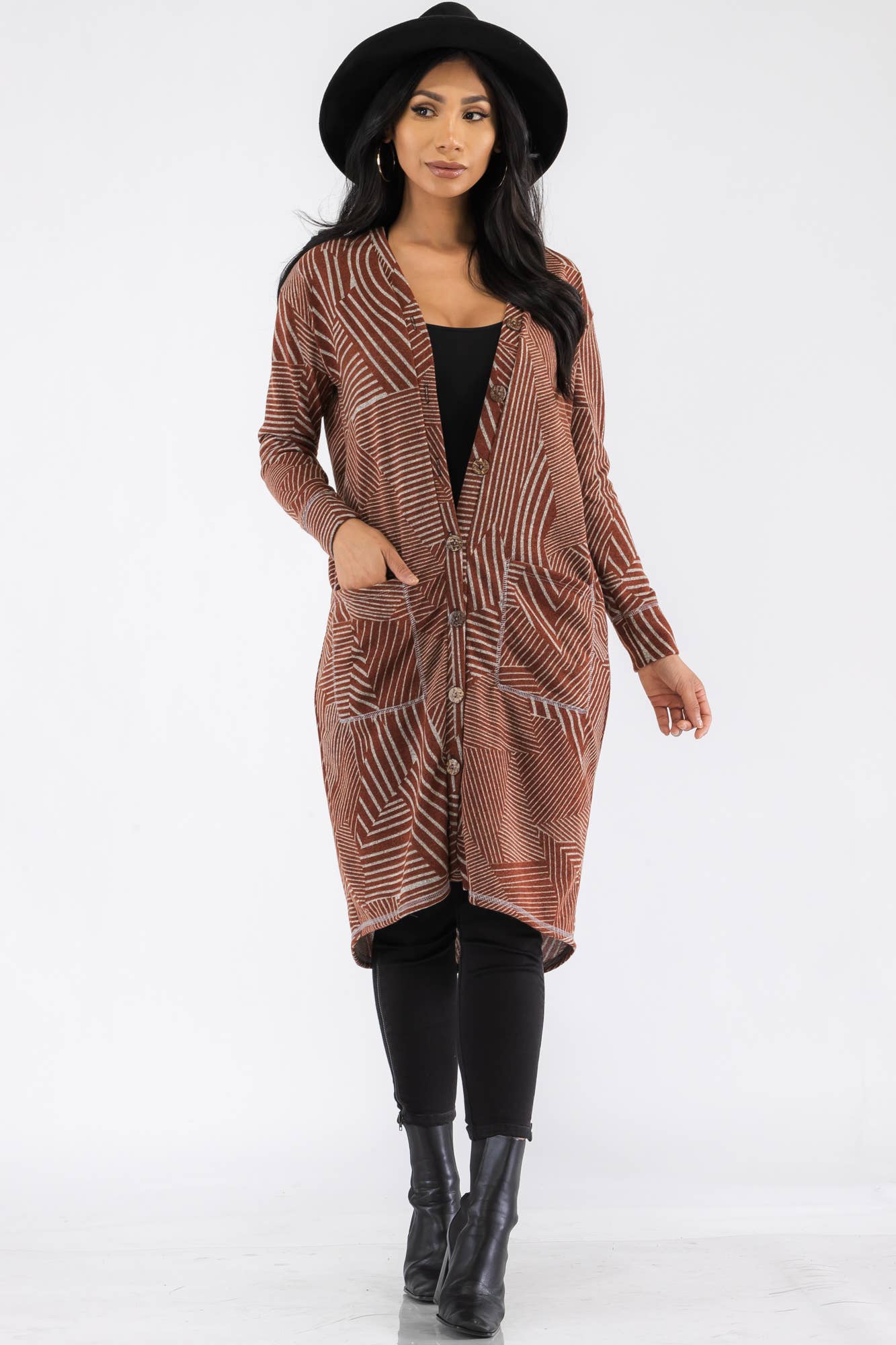 H&H Fashion Inc. - Vente Cardigan – femme - HH508R-STRIPE - Cardigan boutonné4