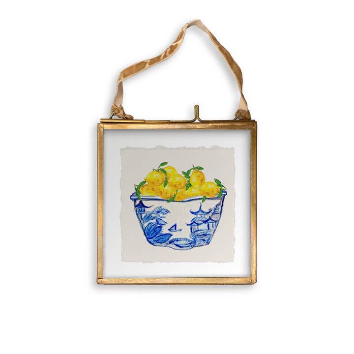 French Graffiti - Vente Torchons - Bol bleu et blanc avec citrons12