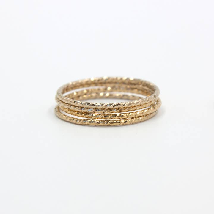 Pure Indigo Design - Wholesale Band/Stacked Ring - Thin Gold Sparkle Stack Ring, 14k Gold Filled