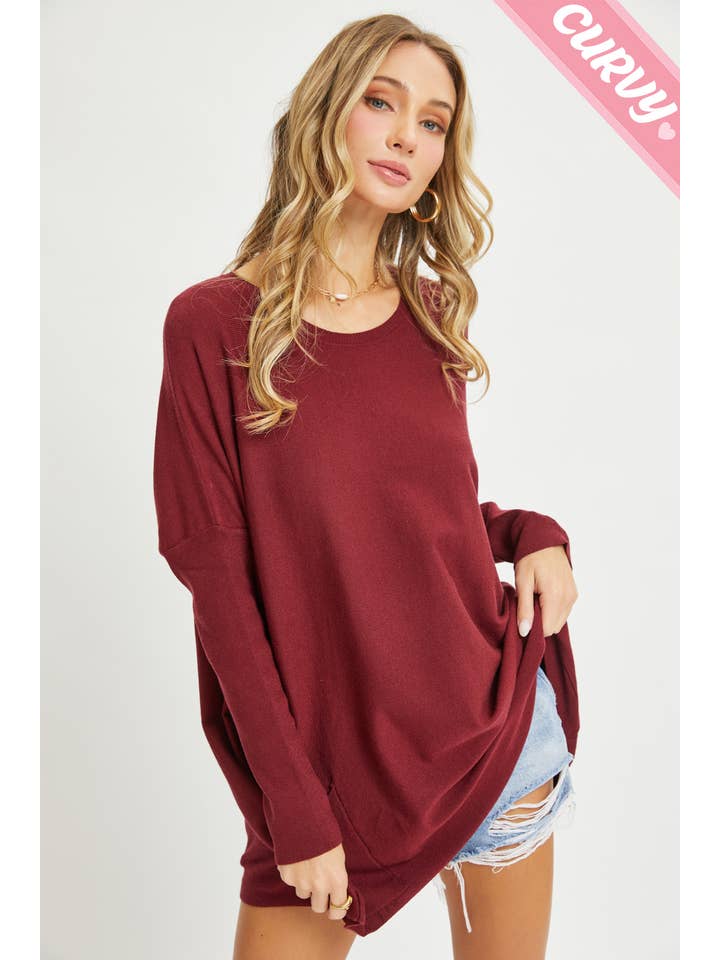 Sweet Lovely by Jen - Wholesale Tunic Sweater - Women's - FRONT POCKET OVERSIZE SWEATER PLUS SIZE85