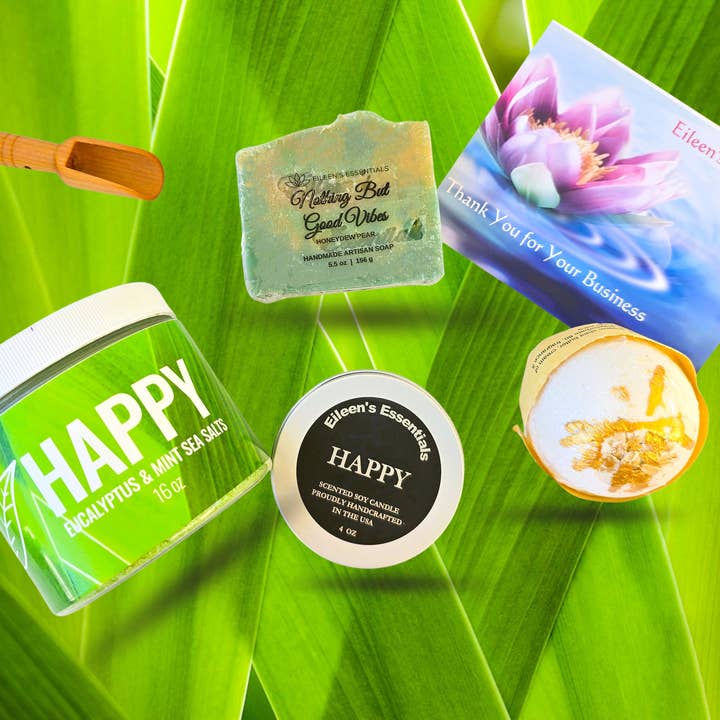 Spa Gift Set; HAPPY (Eucalyptus & Mint) for wholesale by Eileen's Essentials, llc