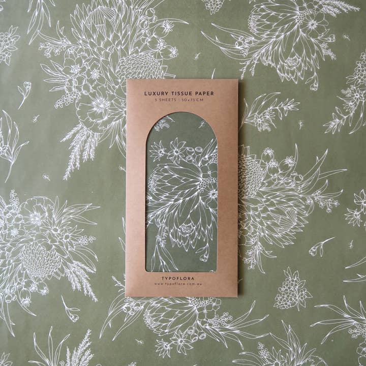 Typoflora - Wholesale Tissue Paper - Tissue Paper - King Protea In Olive1